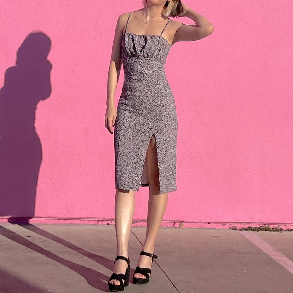 Flower print strap side slit midi dress from H&M size S.